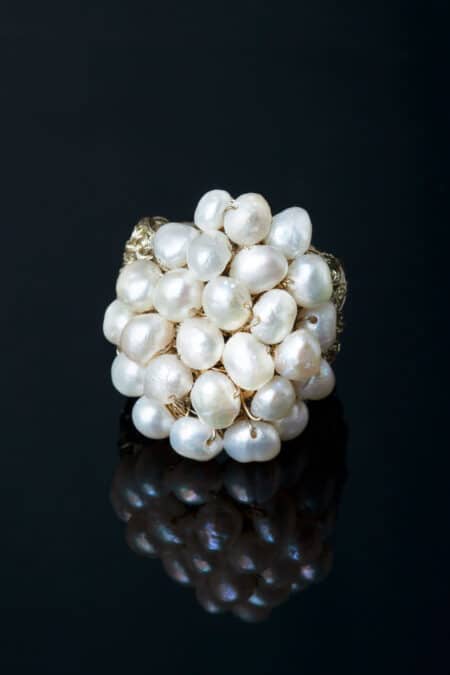 Crochet knit silver ring with pearls gallery 1