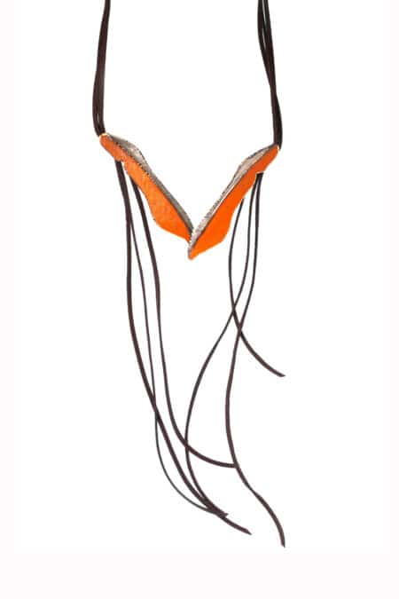Handmade Jewellery | Feather bronze necklace with orange patina main