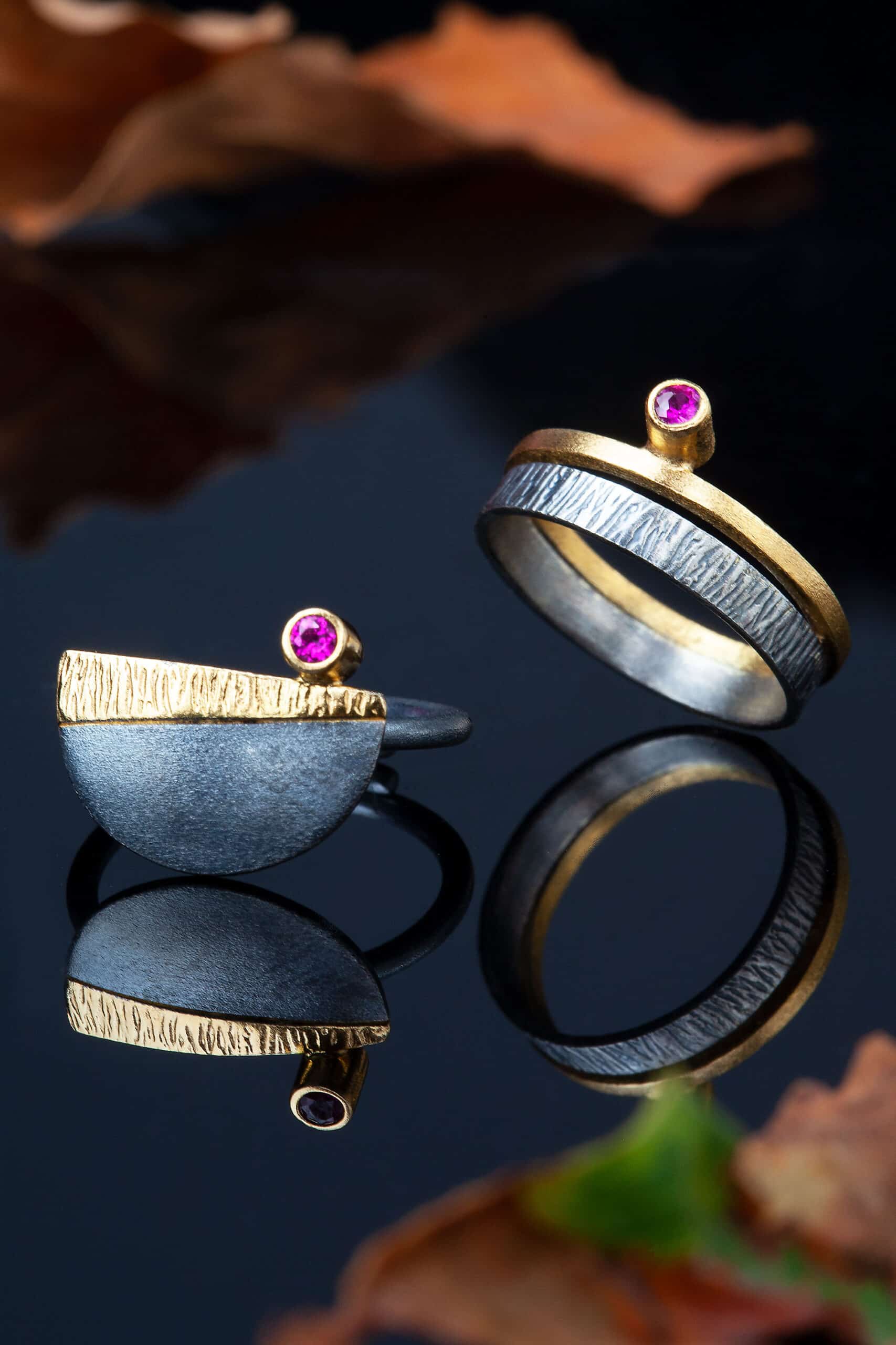Χειροποίητα κοσμήματα | Ασημένιο δαχτυλίδι με επιχρυσωμένη λεπτομέρεια και ζιργκόν gallery 3