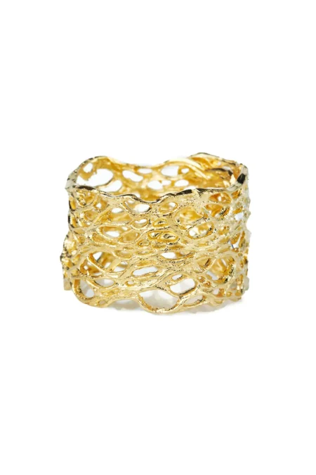 Χειροποίητα κοσμήματα | Ασημένιο επιχρυσωμένο δαχτυλίδι με διαμαντάρισμα gallery 1
