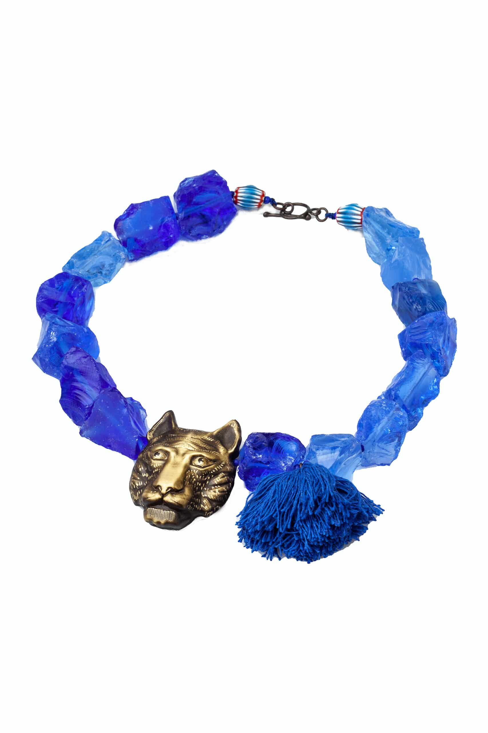 Χειροποίητα κοσμήματα | Κολιέ από χαραγμένο ορείχαλκο με μπλε χαλαζία gallery 2