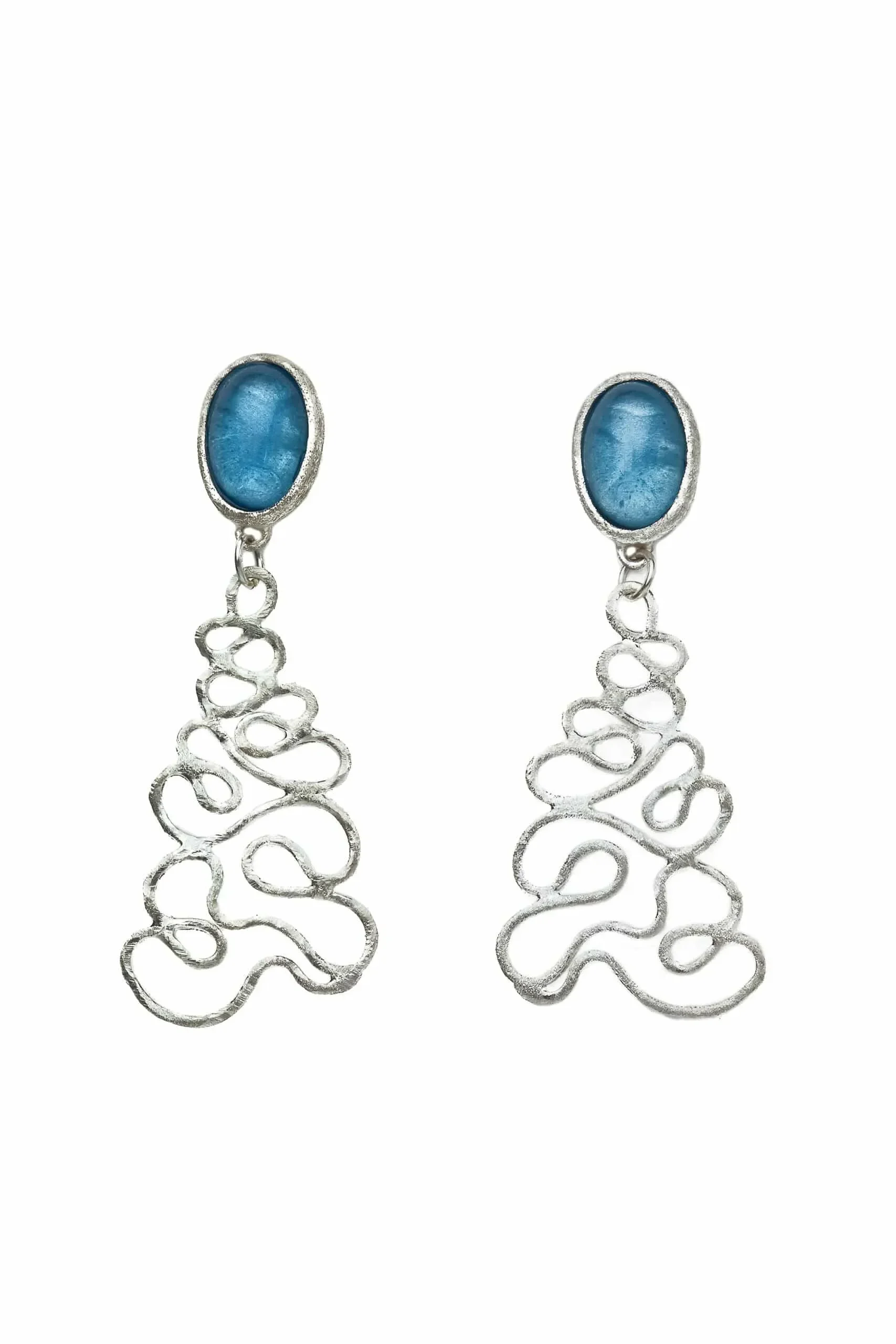 Χειροποίητα κοσμήματα | Ασημένια καρφωτά σκουλαρίκια Κύματα με μπλε κρυστάλλους main