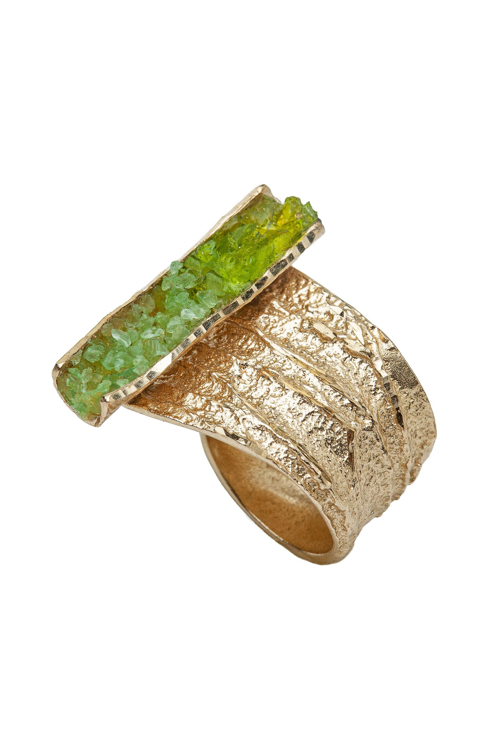Χειροποίητα κοσμήματα | Ιδιαίτερο δαχτυλίδι από ορείχαλκο με πράσινους κρυστάλλους main