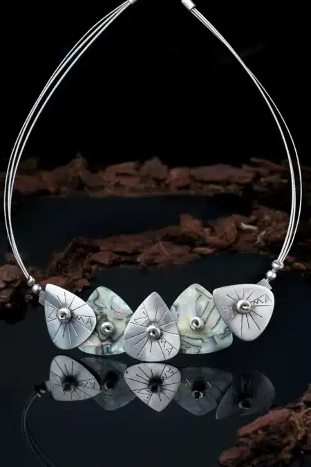 Oxidized silver necklace 925 with guitar picks made of mother of pearl main