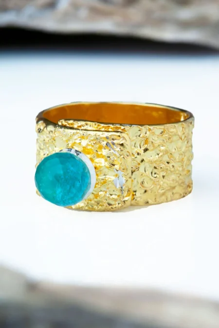 Χειροποίητα κοσμήματα | Επιχρυσωμένο ασημένιο δαχτυλίδι με διαμαντάρισμα και κρύσταλλο gallery 1