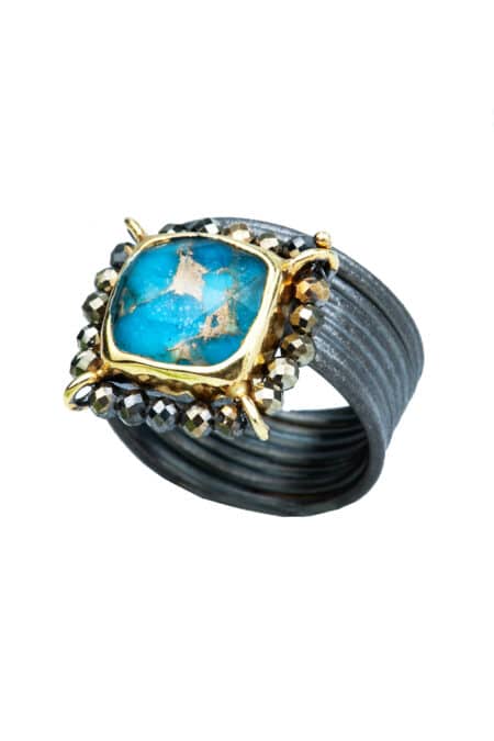 Ασημένιο δαχτυλίδι με μαύρη επιπλατίνωση και τουρκουάζ main