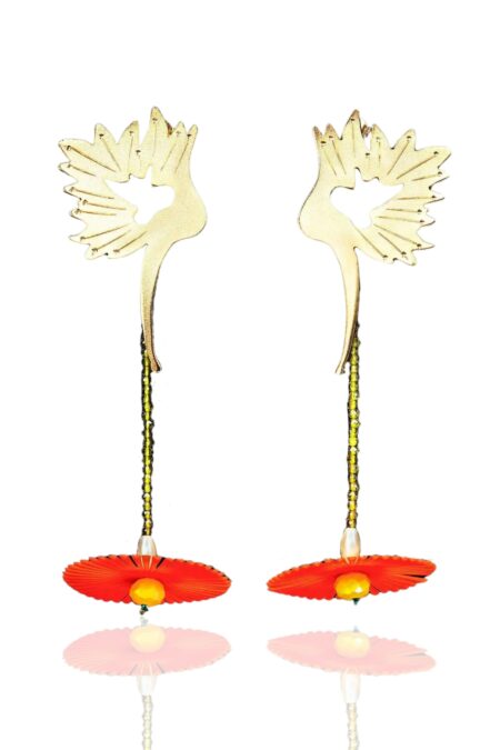 Χειροποίητα κοσμήματα | Πουλιά επίχρυσα σκουλαρίκια από ορείχαλκο με χάραξη main