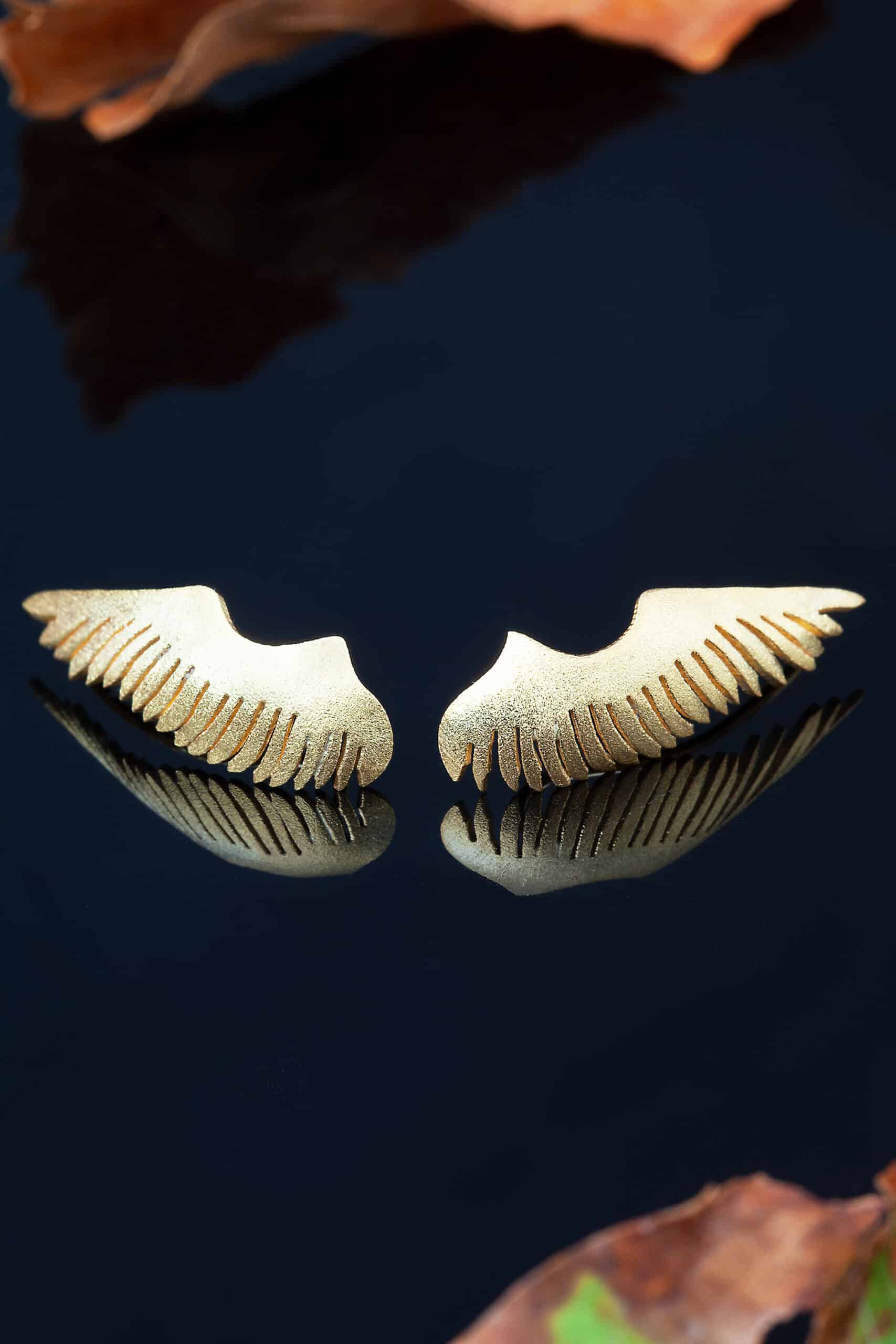 Ασημένια σκουλαρίκια φτερά αγγέλου με επιχρύσωση main