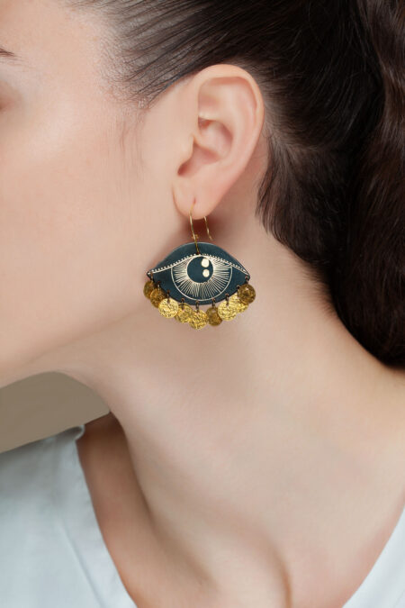 Eyes engraved bronze and silver earrings gallery 1