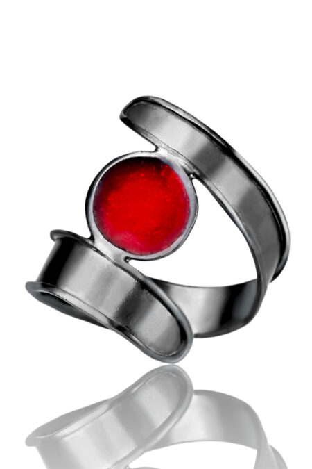 Ασημένιο δαχτυλίδι με οξείδωση και κόκκινο σμάλτο gallery 2