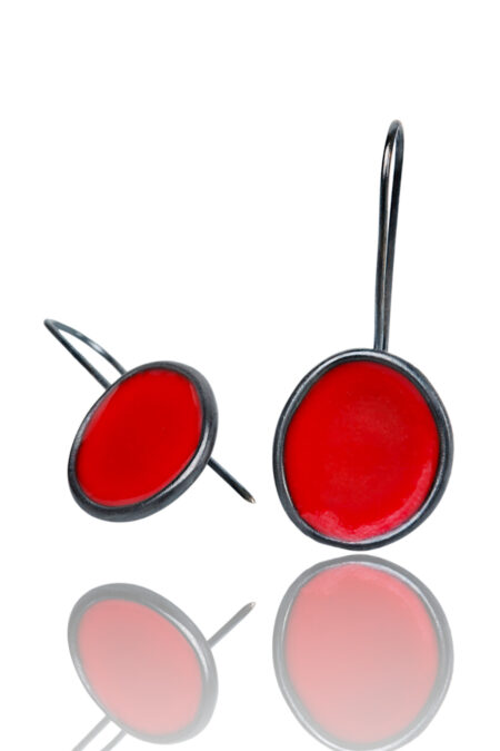 Ασημένια σκουλαρίκια με κόκκινο σμάλτο gallery 1