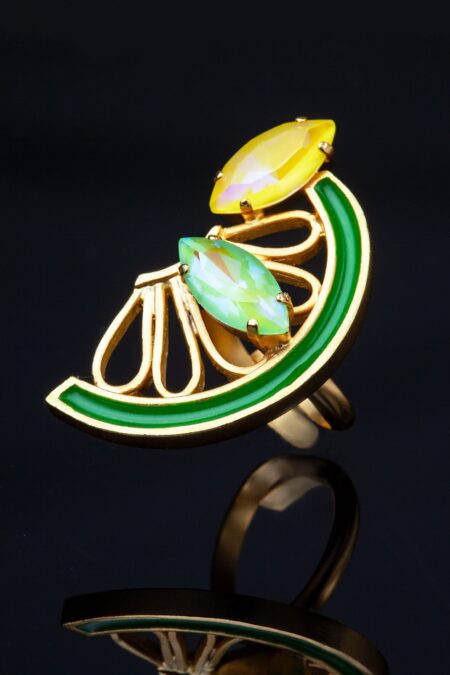 Χειροποίητα κοσμήματα | Λεμόνι επίχρυσο δαχτυλίδι από ορείχαλκο με κρύσταλλα Swarovski gallery 3