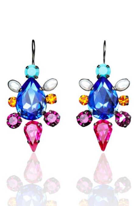 Χειροποίητα κοσμήματα | Πολύχρωμα σκουλαρίκια από ορείχαλκο με κρύσταλλα Swarovski και μαργαριτάρια main