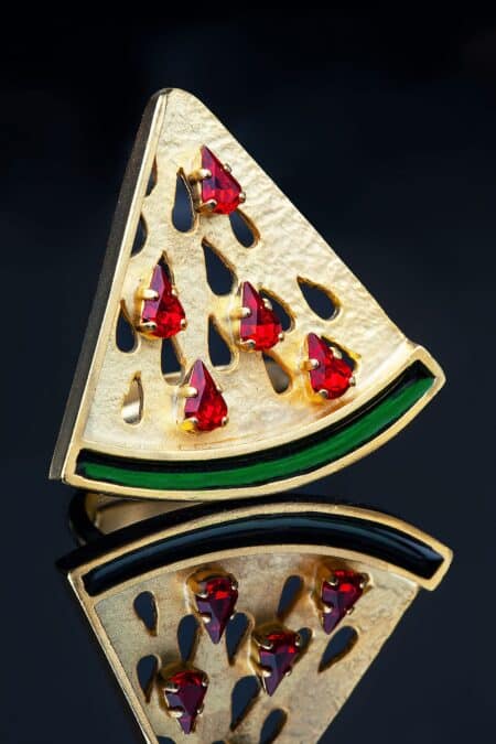 Καρπούζι επίχρυσο δαχτυλίδι από ορείχαλκο με swarovski gallery 2