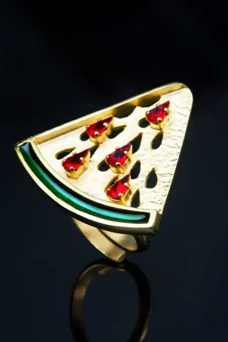 Καρπούζι επίχρυσο δαχτυλίδι από ορείχαλκο με swarovski main