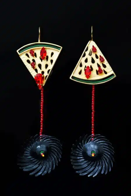 Καρπούζια σκουλαρίκια από ορείχαλκο και ασήμι με κόκκινα Swarovski main