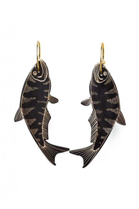 Χειροποίητα κοσμήματα | Ψάρια χαραγμένα σκουλαρίκι από ορείχαλκο και ασήμι main