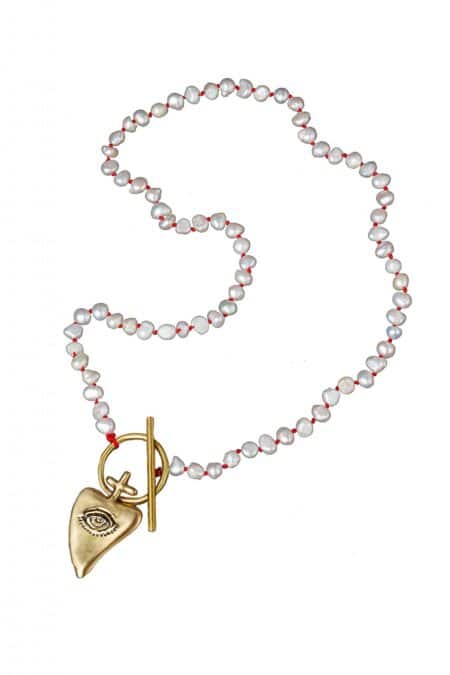 Χειροποίητα κοσμήματα | Καρδιά κολιέ από ορείχαλκο με μαργαριτάρια gallery 2