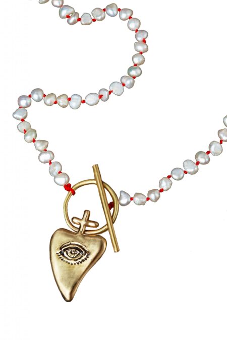 Χειροποίητα κοσμήματα | Καρδιά κολιέ από ορείχαλκο με μαργαριτάρια gallery 3