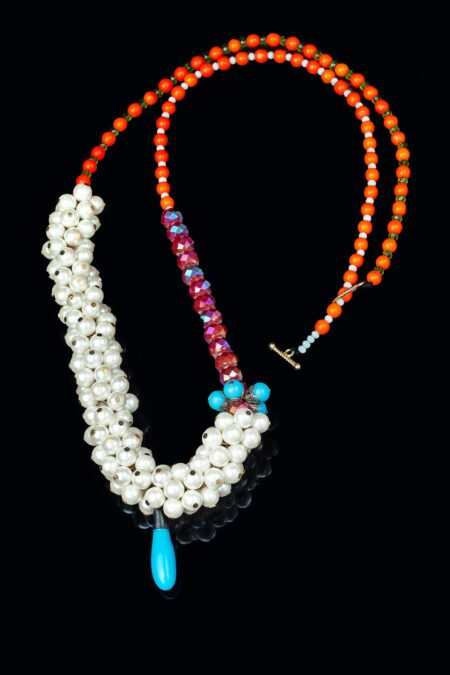 Χειροποίητα κοσμήματα | Κολιέ χρωματιστό με κρύσταλλα, πέρλες και τουρκουάζ gallery 2