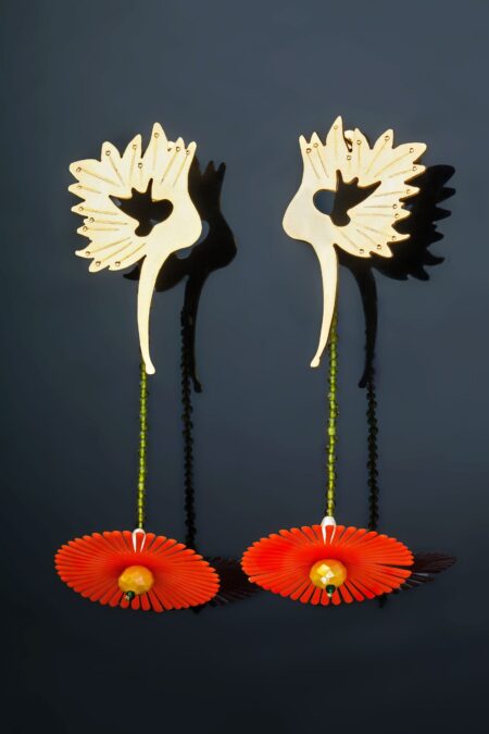 Χειροποίητα κοσμήματα | Πουλιά επίχρυσα σκουλαρίκια από ορείχαλκο με χάραξη gallery 2