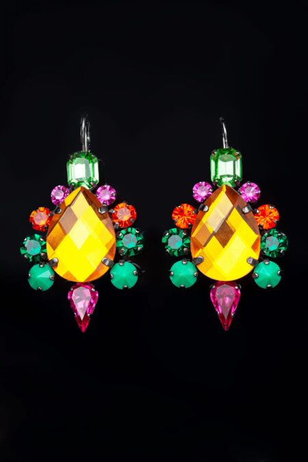 Χειροποίητα κοσμήματα | Πολύχρωμα σκουλαρίκια από ορείχαλκο με κρύσταλλα Swarovski gallery 1