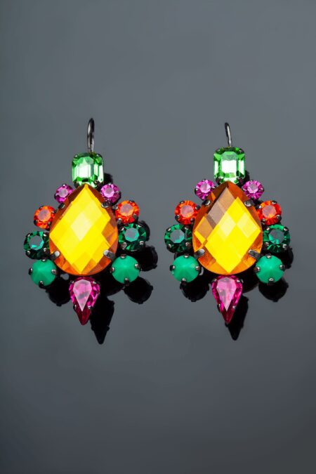 Χειροποίητα κοσμήματα | Πολύχρωμα σκουλαρίκια από ορείχαλκο με κρύσταλλα Swarovski gallery 2