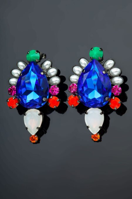 Χειροποίητα κοσμήματα | Πολύχρωμα σκουλαρίκια από ορείχαλκο με κρύσταλλα Swarovski και μαργαριτάρια gallery 2