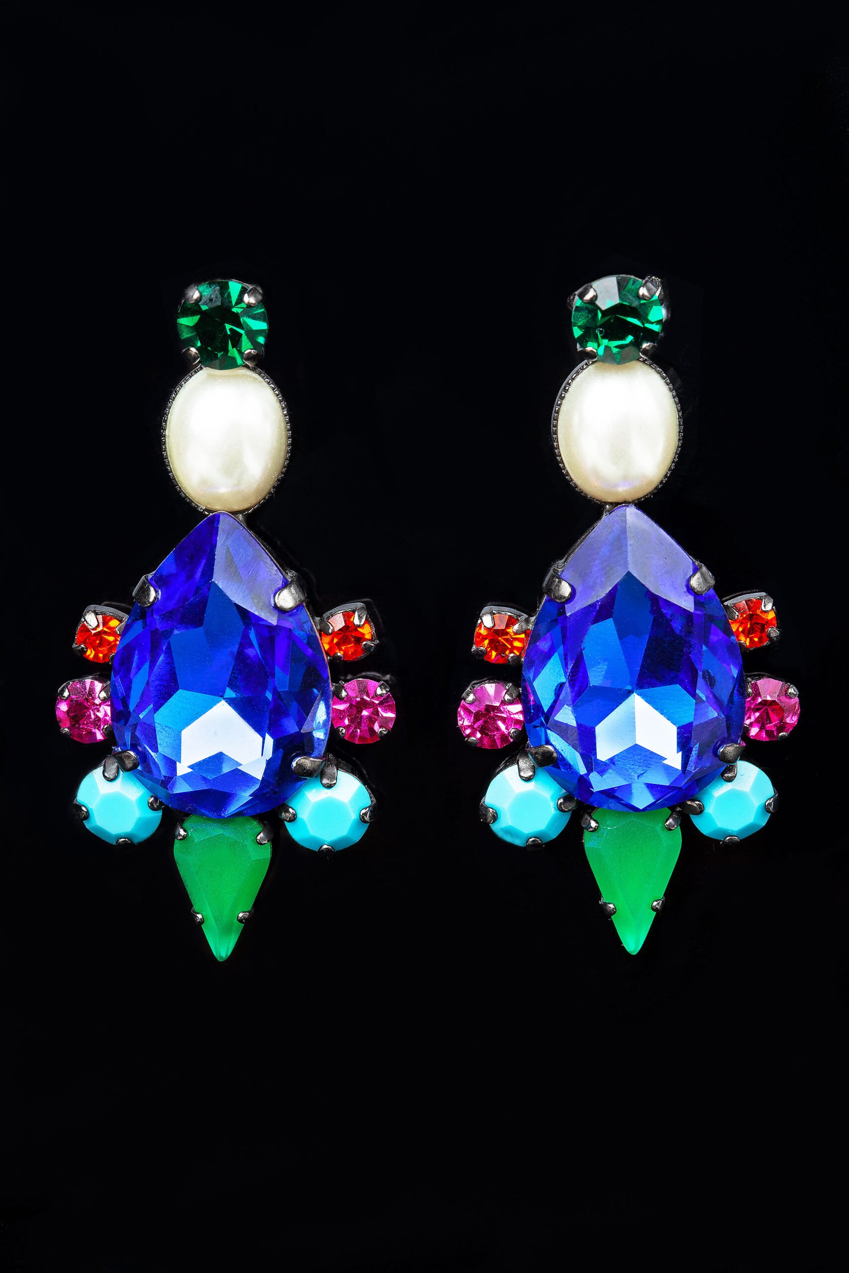 Χειροποίητα κοσμήματα | Πολύχρωμα σκουλαρίκια από ορείχαλκο με κρύσταλλα Swarovski και μαργαριτάρια gallery 2