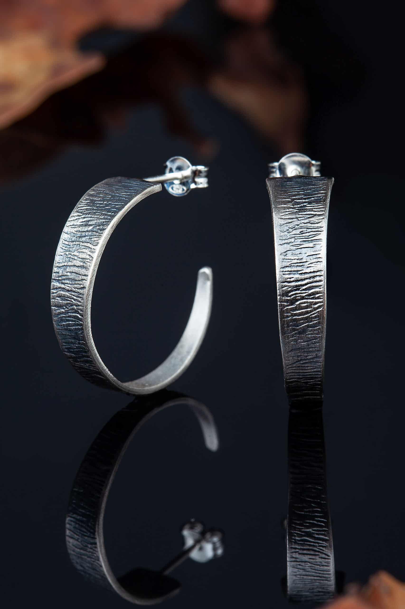Handmade Jewellery | Textured handmade silver hoops gallery 2