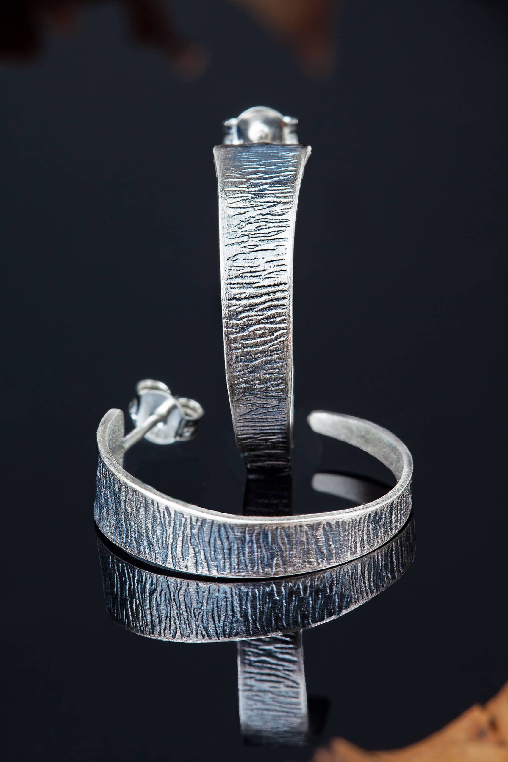 Handmade Jewellery | Textured handmade silver hoops gallery 1