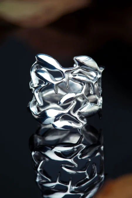 Fish rhodium plated silver ring gallery 1