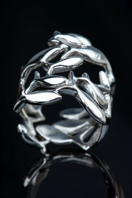Fish rhodium plated silver ring gallery 2