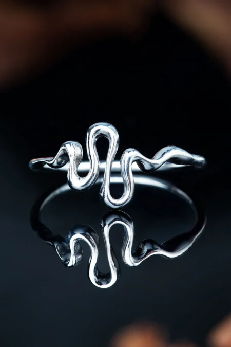 Snake minimal rhodium plated silver ring gallery 1