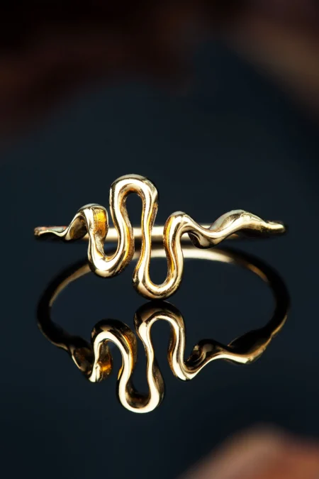 Snake minimal gold plated silver ring gallery 1