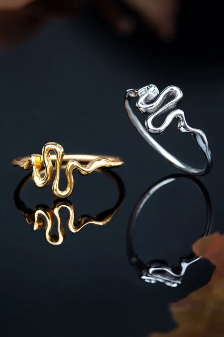 Snake minimal gold plated silver ring gallery 2