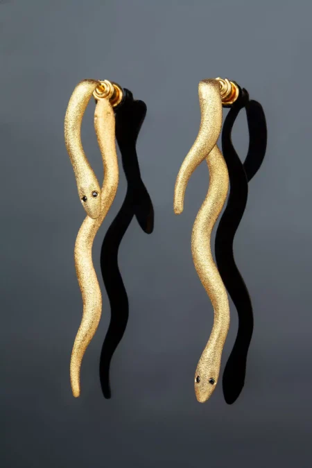 Snakes unique gold plated silver earrings gallery 1