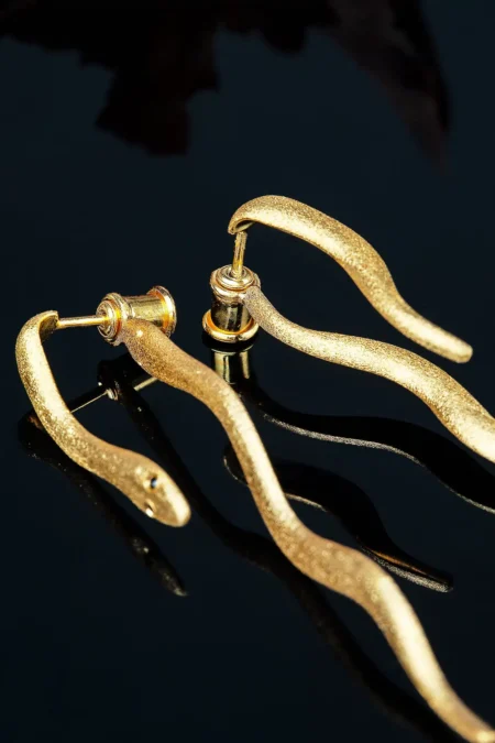 Snakes unique gold plated silver earrings gallery 2