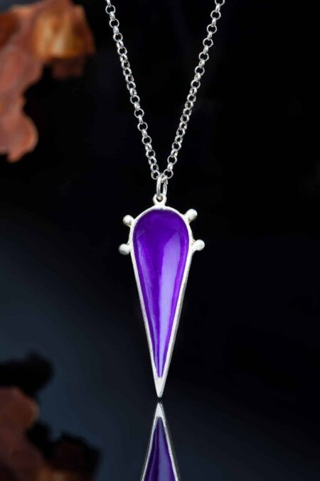 Minimal silver long necklace with purple enamel main