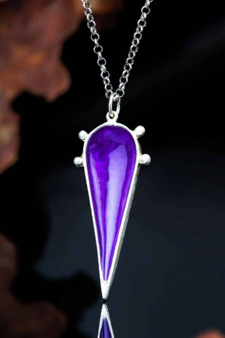 Minimal silver long necklace with purple enamel gallery 1