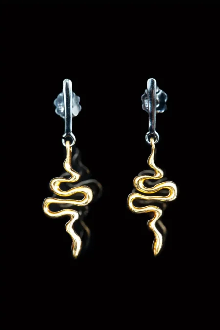 Snakes gold and black rhodium plated silver earrings main