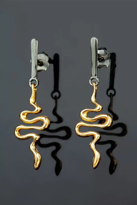 Snakes gold and black rhodium plated silver earrings gallery 1