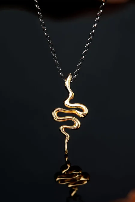 Snake gold and black rhodium plated silver necklace gallery 1