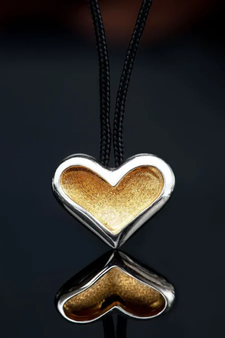 Heart silver necklace with gold plated detail main