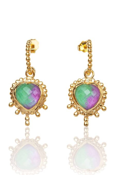 Ruby & zoisite Hearts gold plated silver earrings main