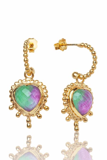 Ruby & zoisite Hearts gold plated silver earrings gallery 1