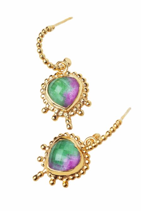 Ruby & zoisite Hearts gold plated silver earrings gallery 2