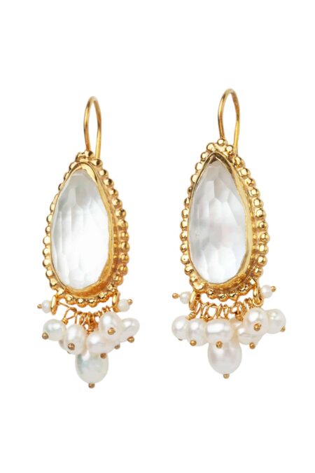 Mother of pearl gold plated silver earrings with pearls gallery 1