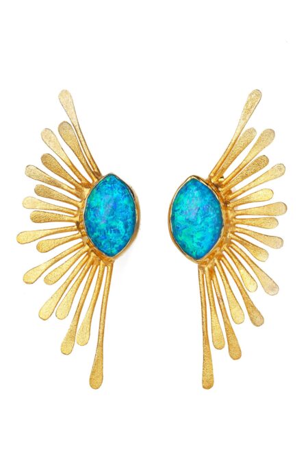 Blue opal statement gold plated silver earrings main