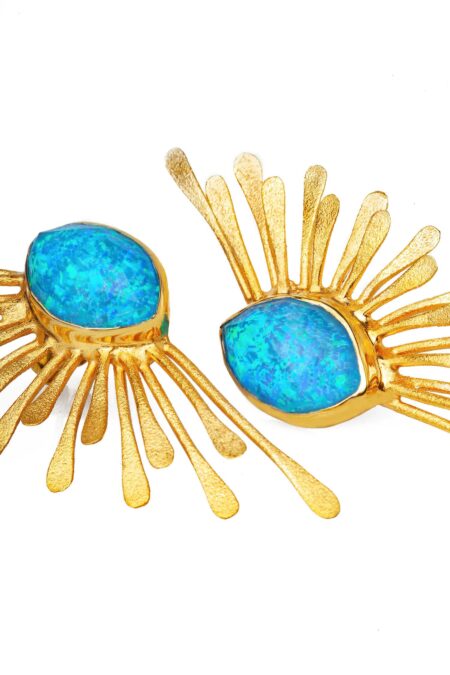 Blue opal statement gold plated silver earrings gallery 2